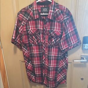 Buckle Red and Black Casual Button Down Shirt